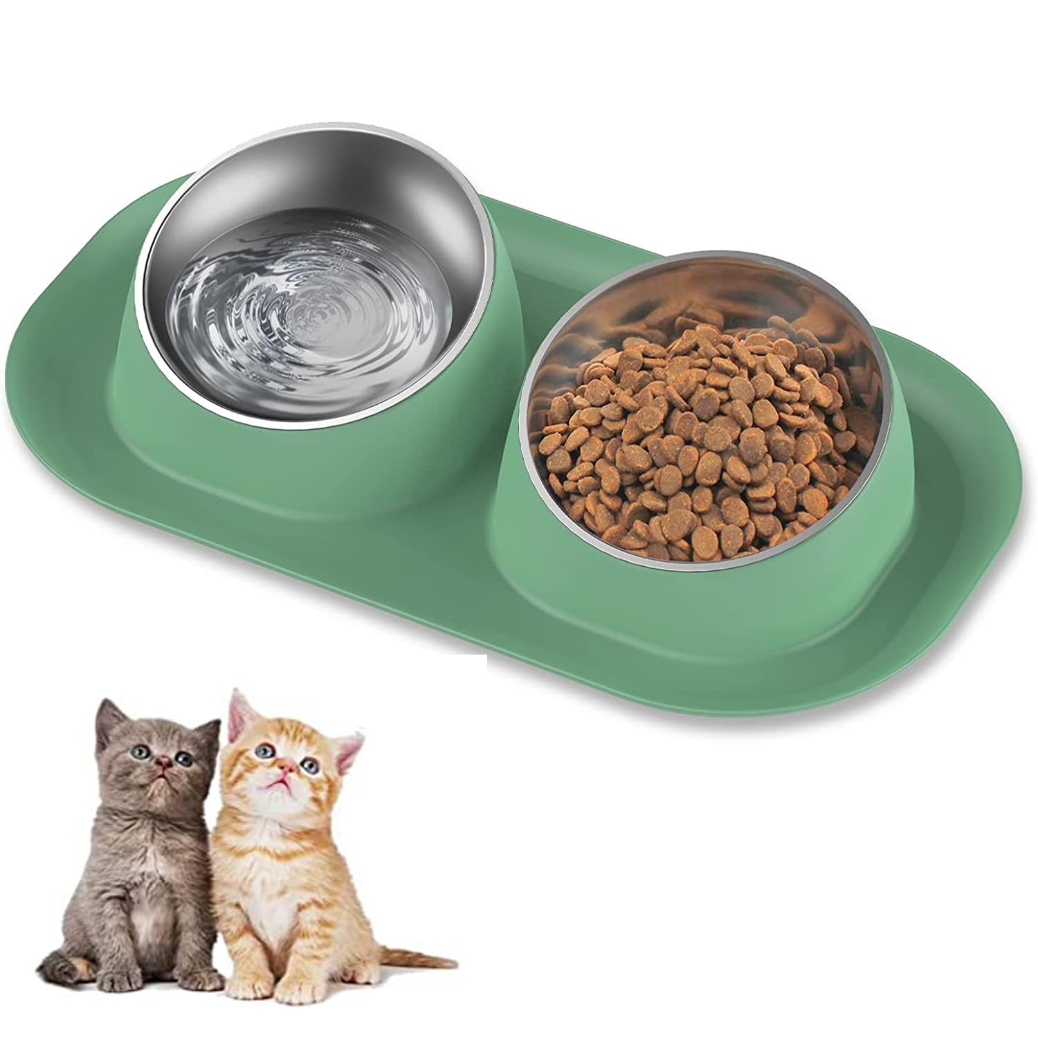 OYUNCU HULUM Cat Basic Food and Water Bowl Set, 2 Removable Stainless Steel Feeding Bowls with Non-Slip Leak-Proof Plastic Stand Suitable for Small and Medium Pet Puppy Feeder Tableware Supplies (2)
