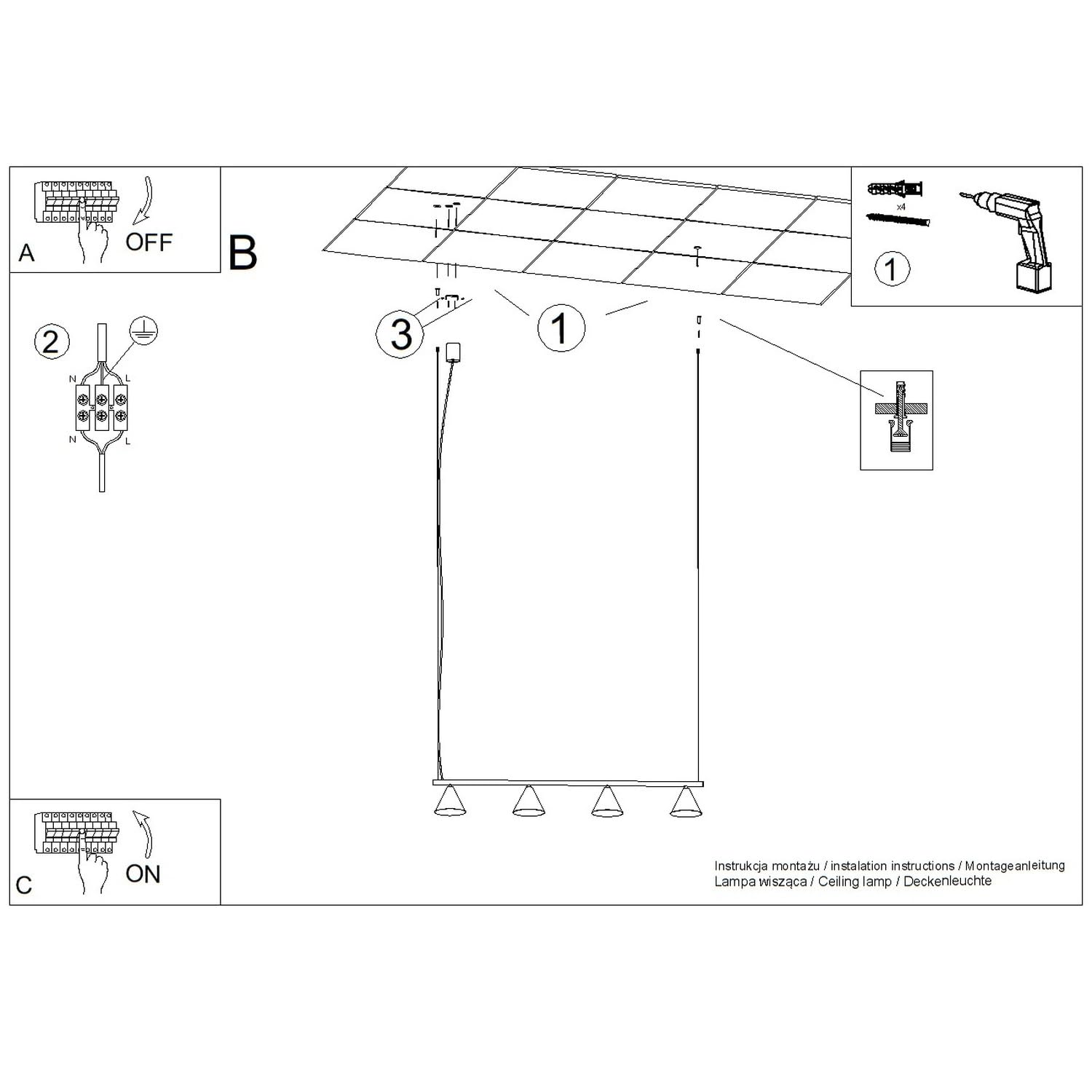 SOLLUX lighting Lámpara de araña moderna E14 LED de 4 luces Nox Black