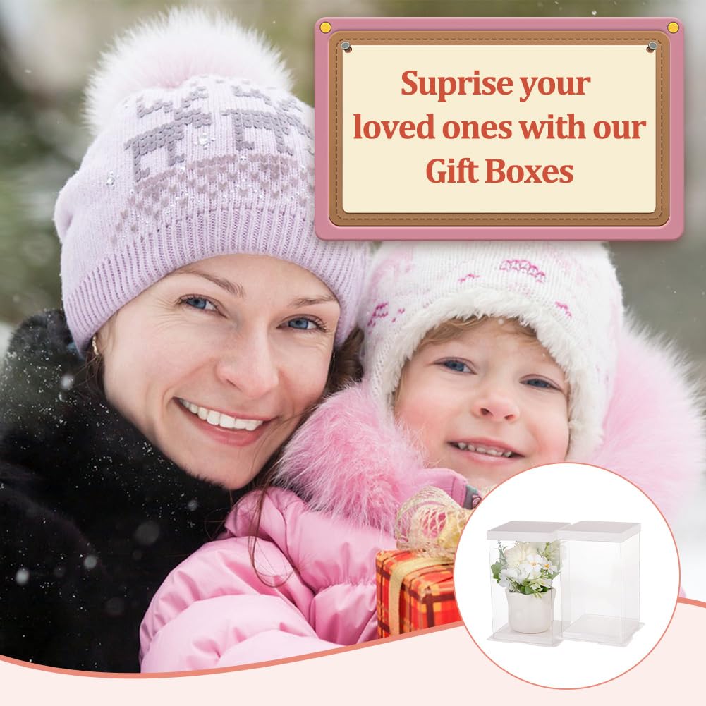 6 Scatole Regalo Trasparenti Pieghevoli 15x15x23cm - Con Coperchio Bianco Per Matrimoni, Compleanni E Feste