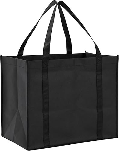 Miniatura 7 de Okuna Outpost Paquete de 10 bolsas de comestibles reutilizables extragrandes negras con asas para compras, pequeñas empresas, venta al por menor