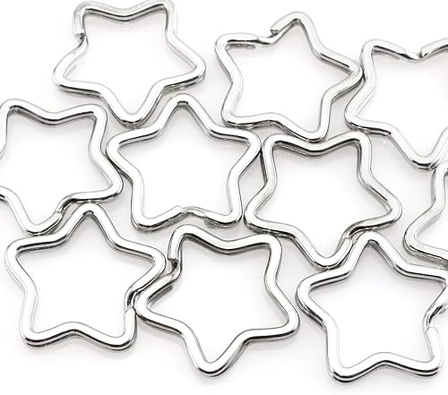 Miniatura 2 de Heyous 10 unids creativo llavero plano plata DIY metal llavero llavero aro lazo forma estrella
