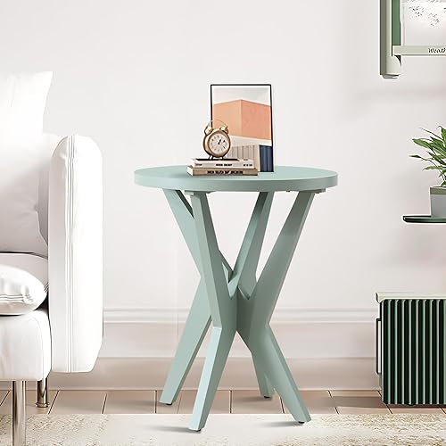 Miniatura 26 de Mesa auxiliar decorativa de mariposa, parte superior de madera MDF marrón nogal y patas de horquilla negras, mesa auxiliar pequeña y moderna, 21.75