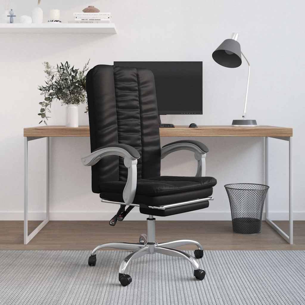 Krzesło biurowe z funkcją leżenia, kolor czarny, sztuczna skóra, ergonomiczna regulacja wysokości, obrotowe, z kółkami i podłokietnikami, do domowego biura, komputera, do gier i krzeseł