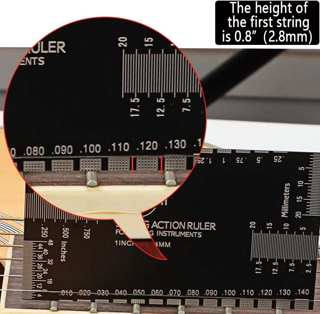 Guitar String Height Gauge, String Action Gauge Ruler Set Up Tool for Electric Bass and Acoustic Guitar,Black