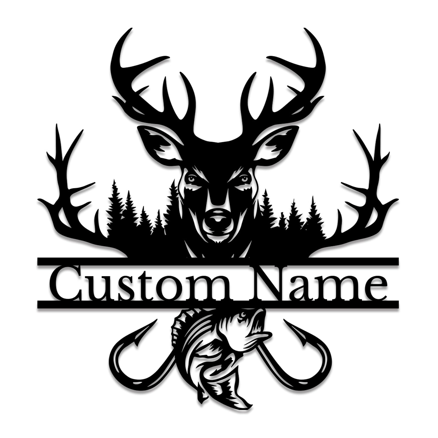 Personalized Deer Head Metal Wall Art,Personalized Deer Head and Gun Metal Wall Art,Custom Deer Hunter Last Name Signs for Home,Deer Hunting Monogram Wall Decor,Metal Wall Decor (Style-1)