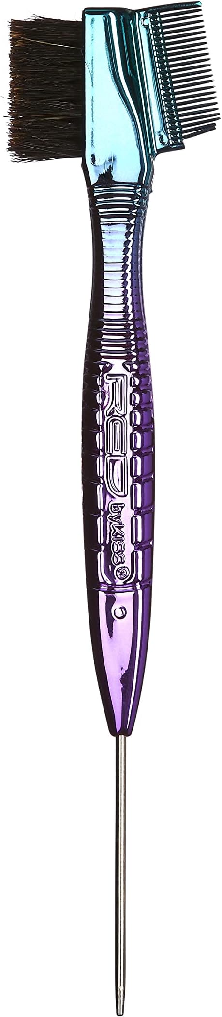 Chrome Edge Brush, 3-in-1 Bacteria-Free Boar Bristle Hair Styling Brush & Comb, Sterilized Bristles for Edges, Baby Hairs, Brows & Lashes (Chrome Ombre Finish)