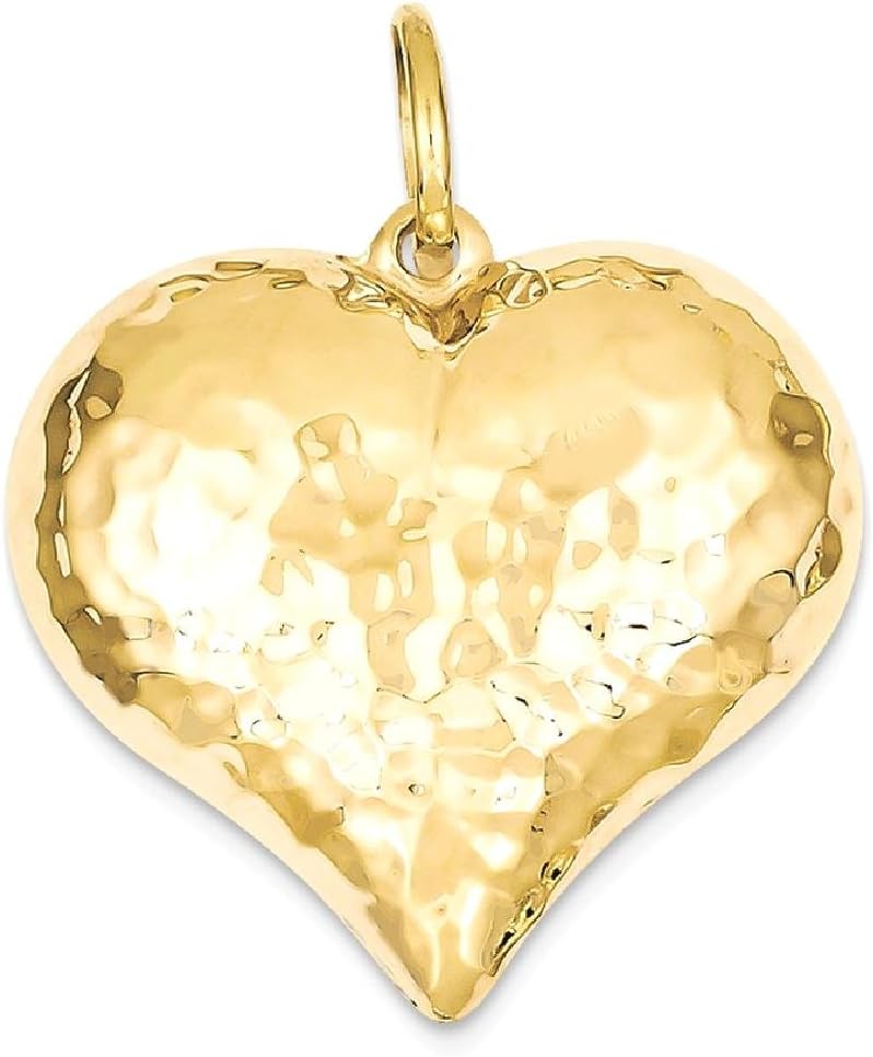 IceCarats 14K Yellow Gold Extra Large Hammered Heart Pendant Necklace 36mm 1 3/8 inch 3d Sculpted, Lightweight, Polished for her