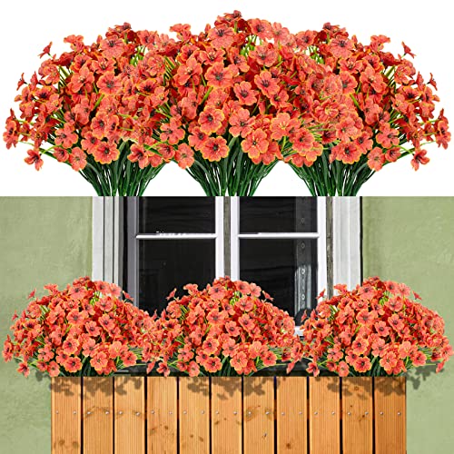 maoodoo 15 paquetes de flores artificiales para exteriores, resistentes a los rayos UV, plantas de seda falsa, arbustos sintéticos de plástico, parte delantera exterior (naranja)