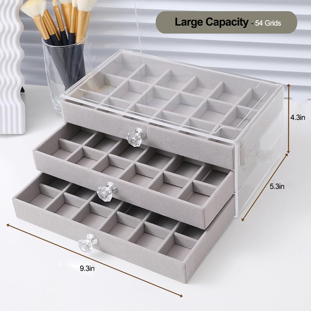 SPAKOWN Earring Box Holder Organizer Display Case - Grey 3 Drawers image 5