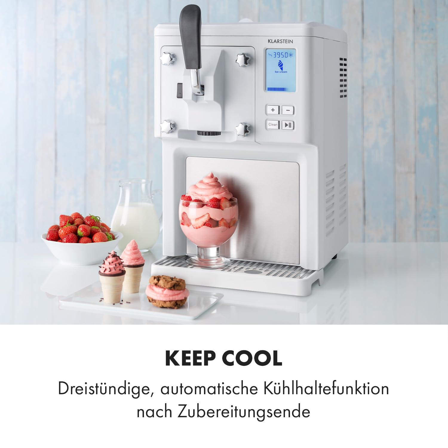 Klarstein Sweet Sundae Softeismaschine selbstkühlend 1,5 L Kompressor Edelstahl Weiß