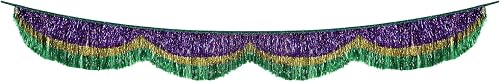 Beistle Mardi Gras Tinsel Fringe Bunting, Festive Green, Gold & Purple Garland D