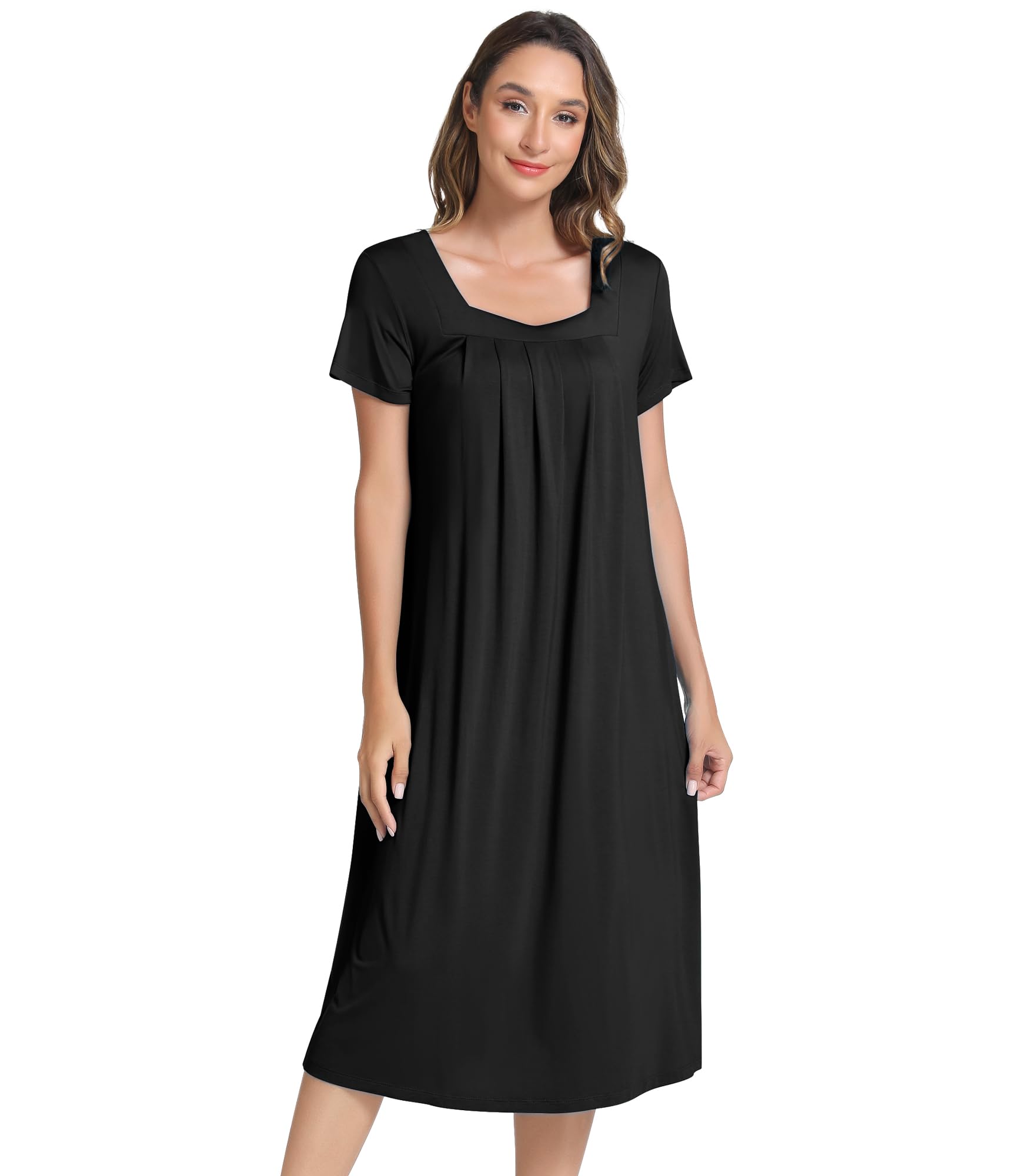 NACHILA Bamboo Viscose Nightgowns for Women Cooling Short Sleeve Sleepshirt | Tagless design, Stretchy nightshirt, Anti-pilling, Shrink-resistant, Lightweight moisture-wicking sleepwear for night sweats