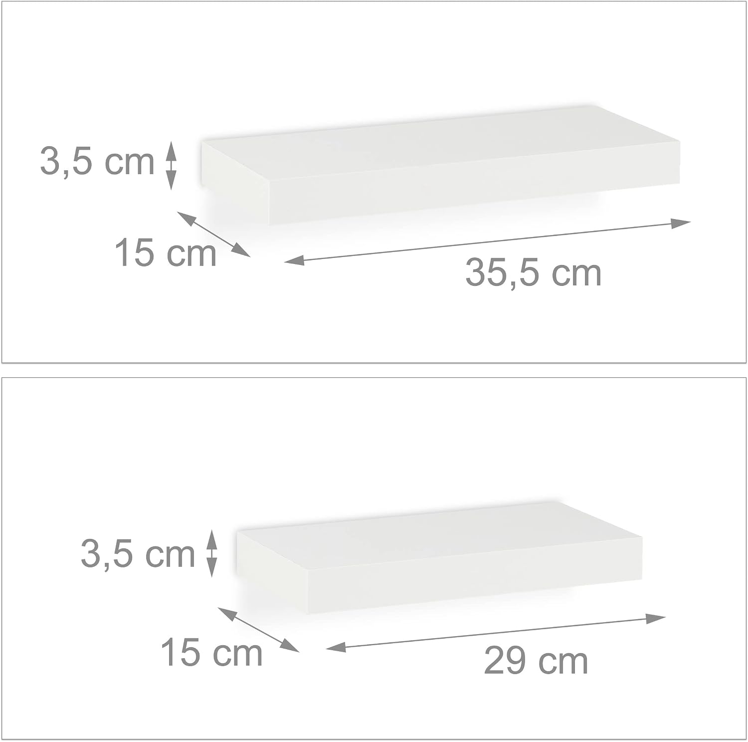 Relaxdays Wall Shelves, Set of 3, Shelves in 3 Sizes, Decorative Shelf, MDF, Modern Design, Square Floating Shelf, White