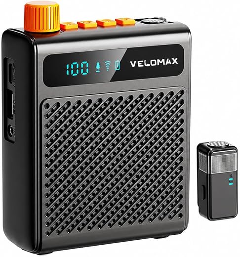 VELOMAX Wireless Voice Amplifier for Teachers with Bluetooth &amp; USB Playback, 3-Mode Portable Personal Speaker, 2600mAh Lon...
