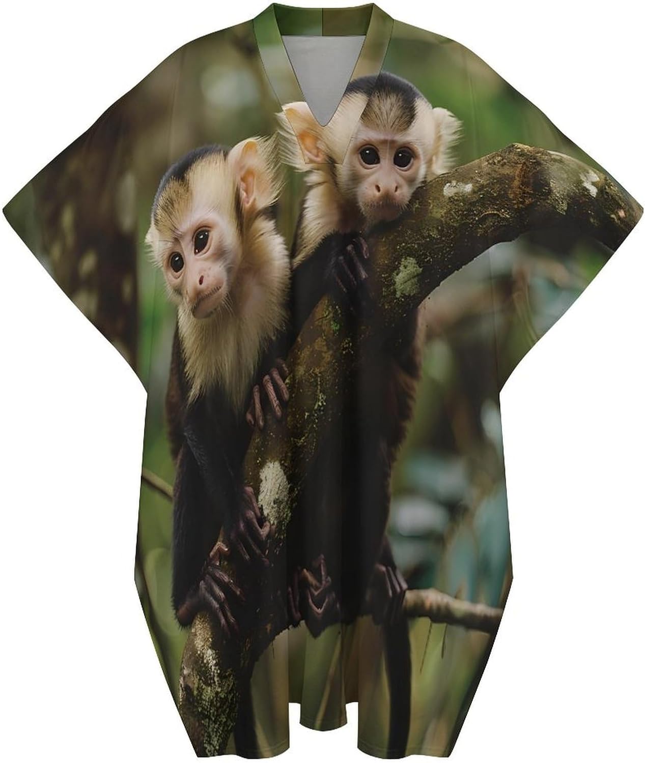 White Faced Capuchin Monkeys Men's Kaftan Thobe V-Neck Long Gown Loose Robe