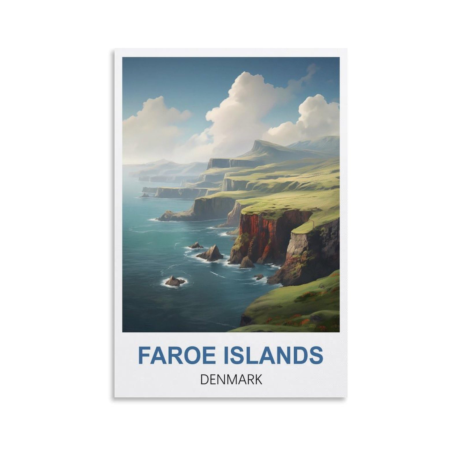 EZMLFA 5D Diamond Art Kits Adults,Faroe Islands Denmark,Round Dots Diamond DIY Kits Pictures for Wall Decor Home Office Decoration 40x40cm