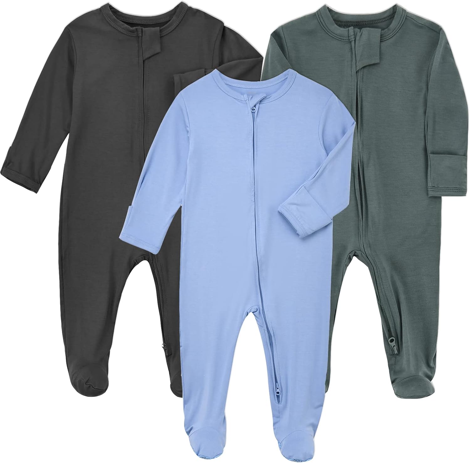 Aablexema Baby Pajamas Bamboo Rayon Zipper, 3pcs Unisex Infant Outfit with Mitten One Piece Footie Sleepwear