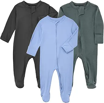 Aablexema Baby Pajamas Bamboo Rayon Zipper, 3pcs Unisex Infant Outfit with Mitten One Piece Footie Sleepwear