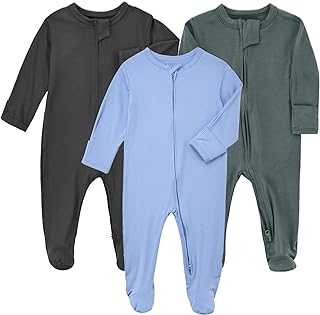 Baby Zipper Pajamas Bamboo Rayon, 3pcs Unisex Infant Onesie with Mitten ...