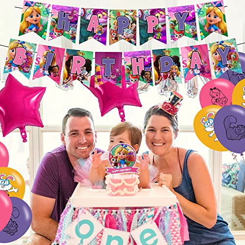 Alice Wonderland Bakery Birthday Party Supplies, Alice Wonderland Bakery Party Decorations With Happy Birthday Banner Cake Topper Cupcake Toppers Balloons #TOP6