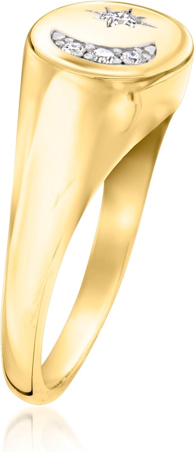 Ross-Simons 0.10 ct. t.w. Lab-Grown Diamond Moon and Star Signet Ring in 18kt Gold Over Sterling