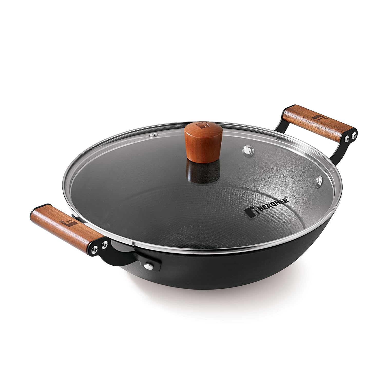 Bergner Odin 28cm Cast Iron Kadai/Kadhai with Glass Lid 3.3L Capacity For Deep-Fry/Stir-Fry/Curry/Roast/Grill/Serving Lightweight and Rust Proof Iron Enamel Finish Induction Bottom and Gas Stove Ready