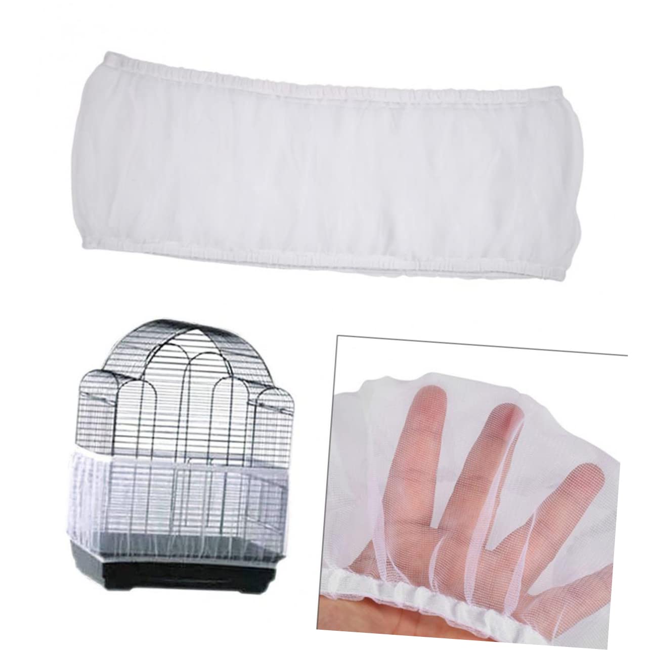 Hemoton Pet Products Mesh Cage Net Cover White Skirt for Bird Cages Airy with Elastic Base for Reducing Mess and Maintaining Bright Environment