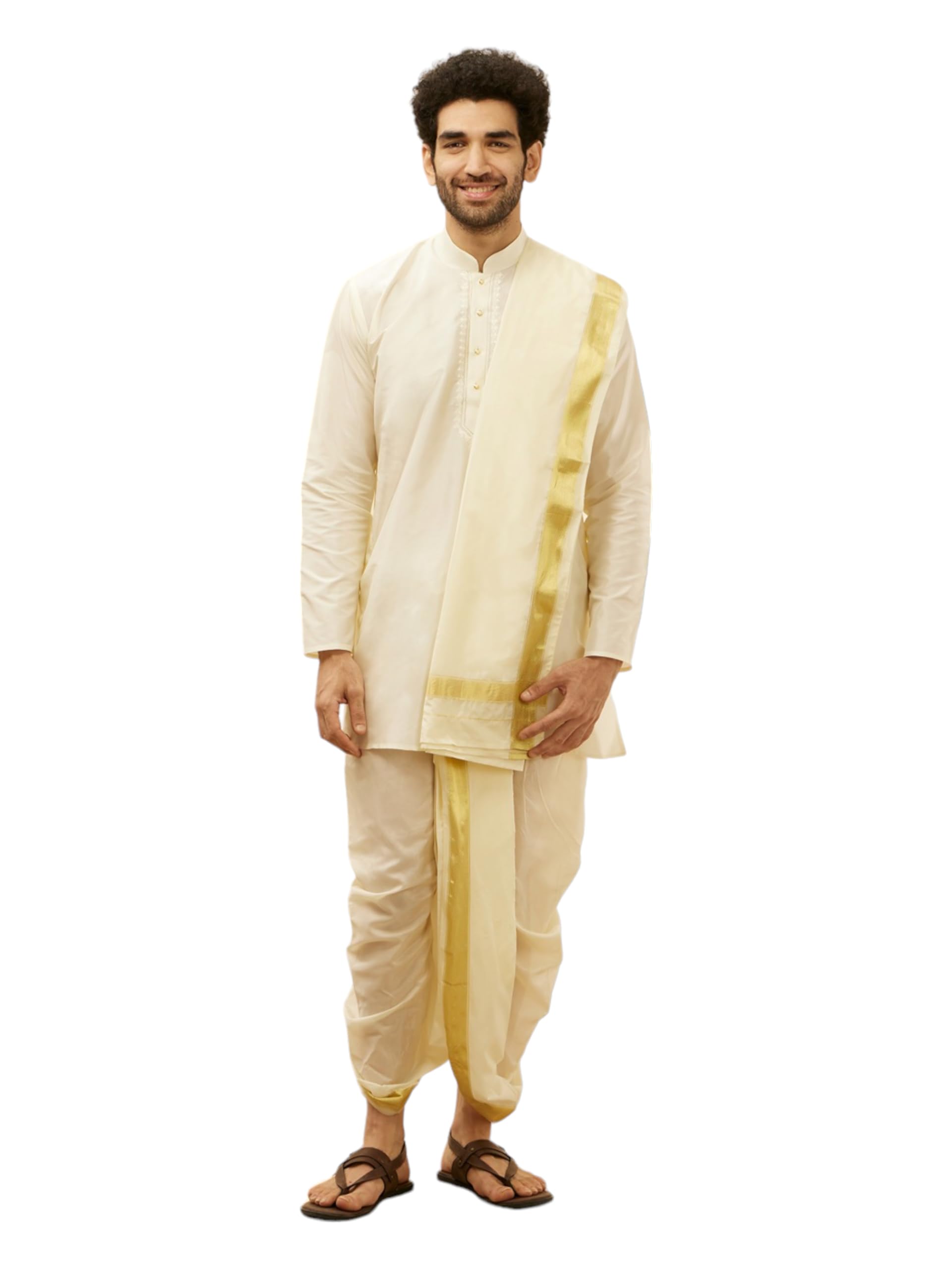 manyavar Men's Art Silk Solid Kurta Dhoti Dupatta Set (3pcs)-picture-12