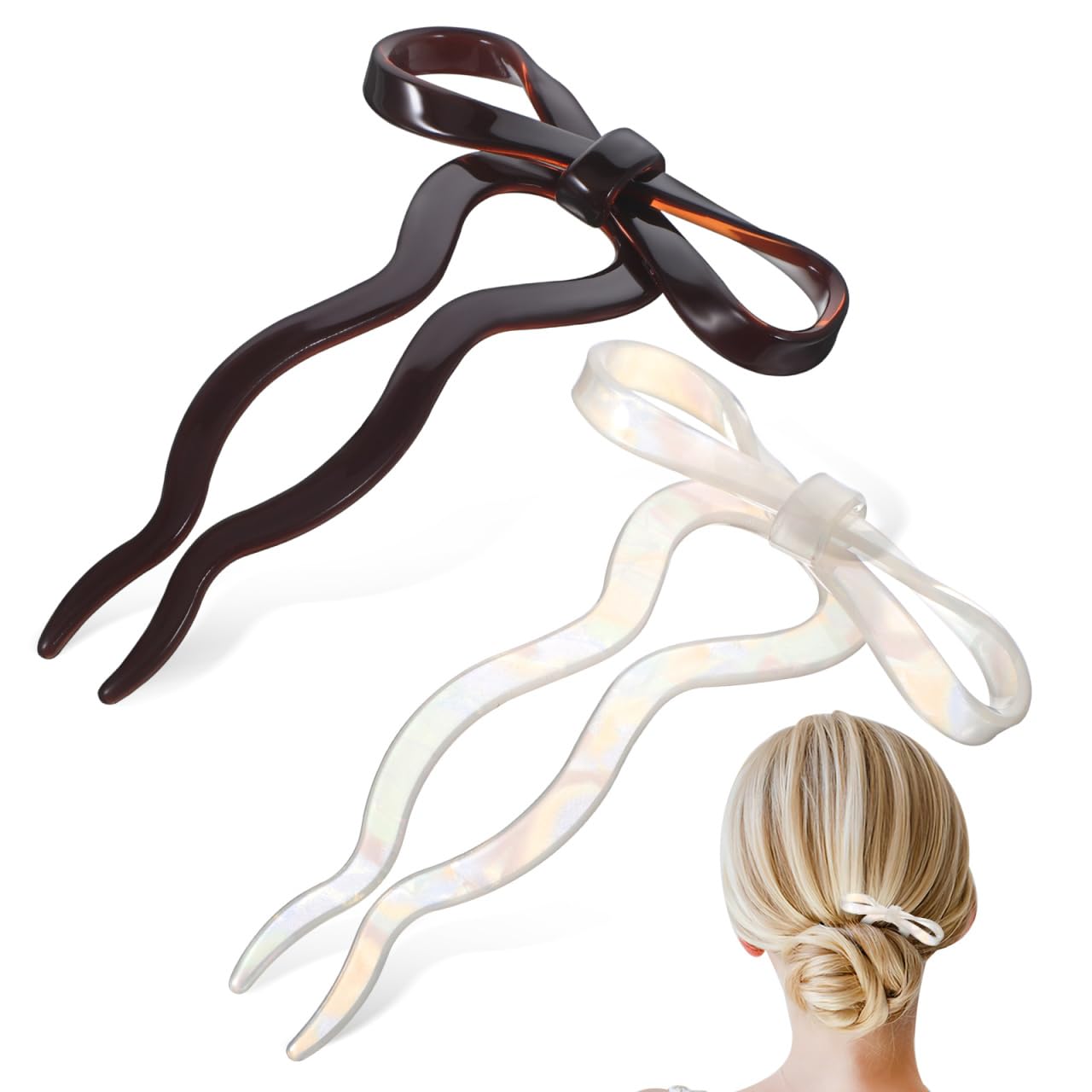 VOSAREA 2pcs U Shaped Bow Hairpins for Women, Wavy French Clips