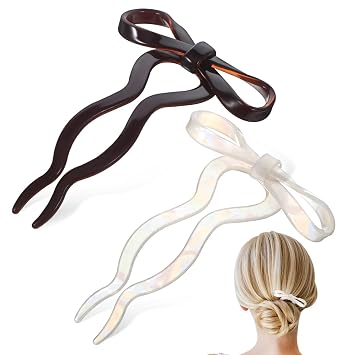 FRCOLOR 2 Pcs French Hair Pins U Shaped Bow Hairpin for Styling Hair Stick for Buns and Updos for Women