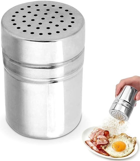 Stainless Steel Dredger Shaker, Spice Jar Sugar Shaker Seasoning Spice Shaker Condiment Dispenser Powder Shaker for Sugar, Salt, Flour (M)