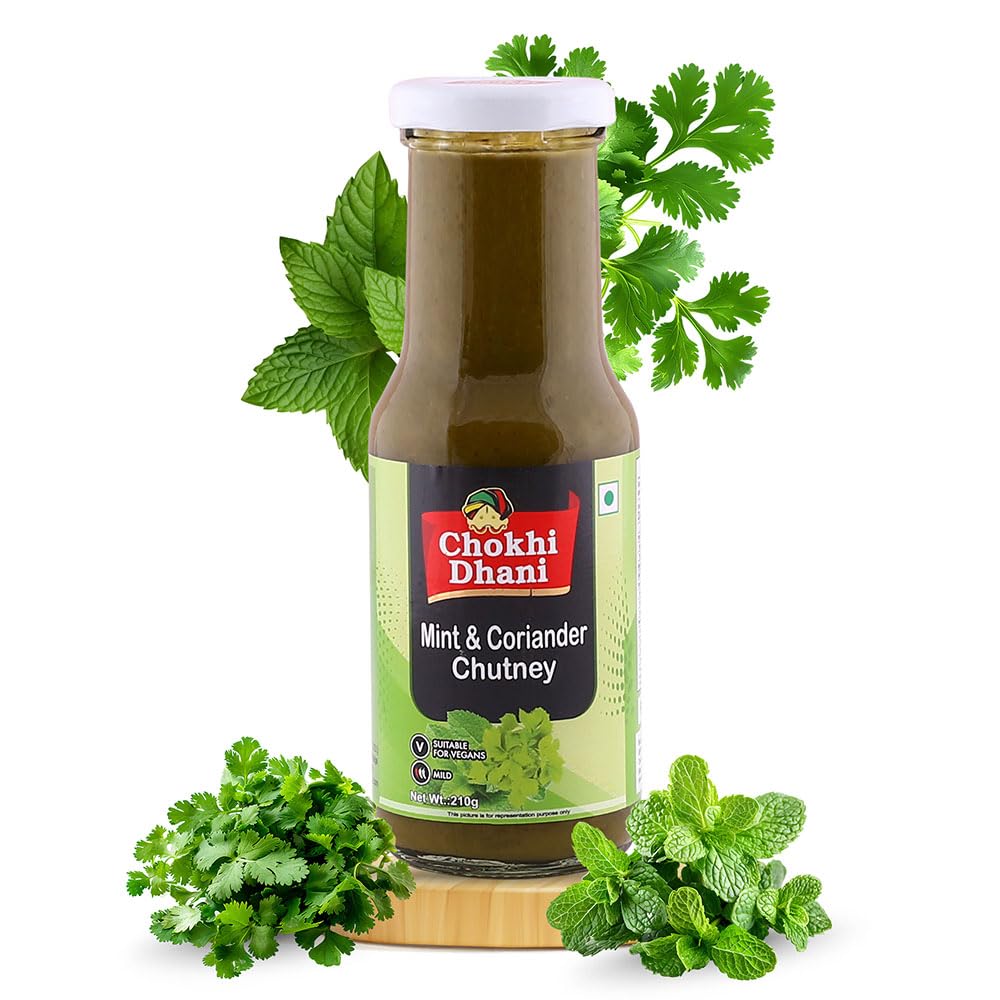 Chokhi Dhani Mint & Coriander Chutney – Dhaniya Pudina Green Chutney for Samosa, Chaat, Sandwich & Snacks | Tangy Fresh Indian Dip | 210g Bottle-image-17