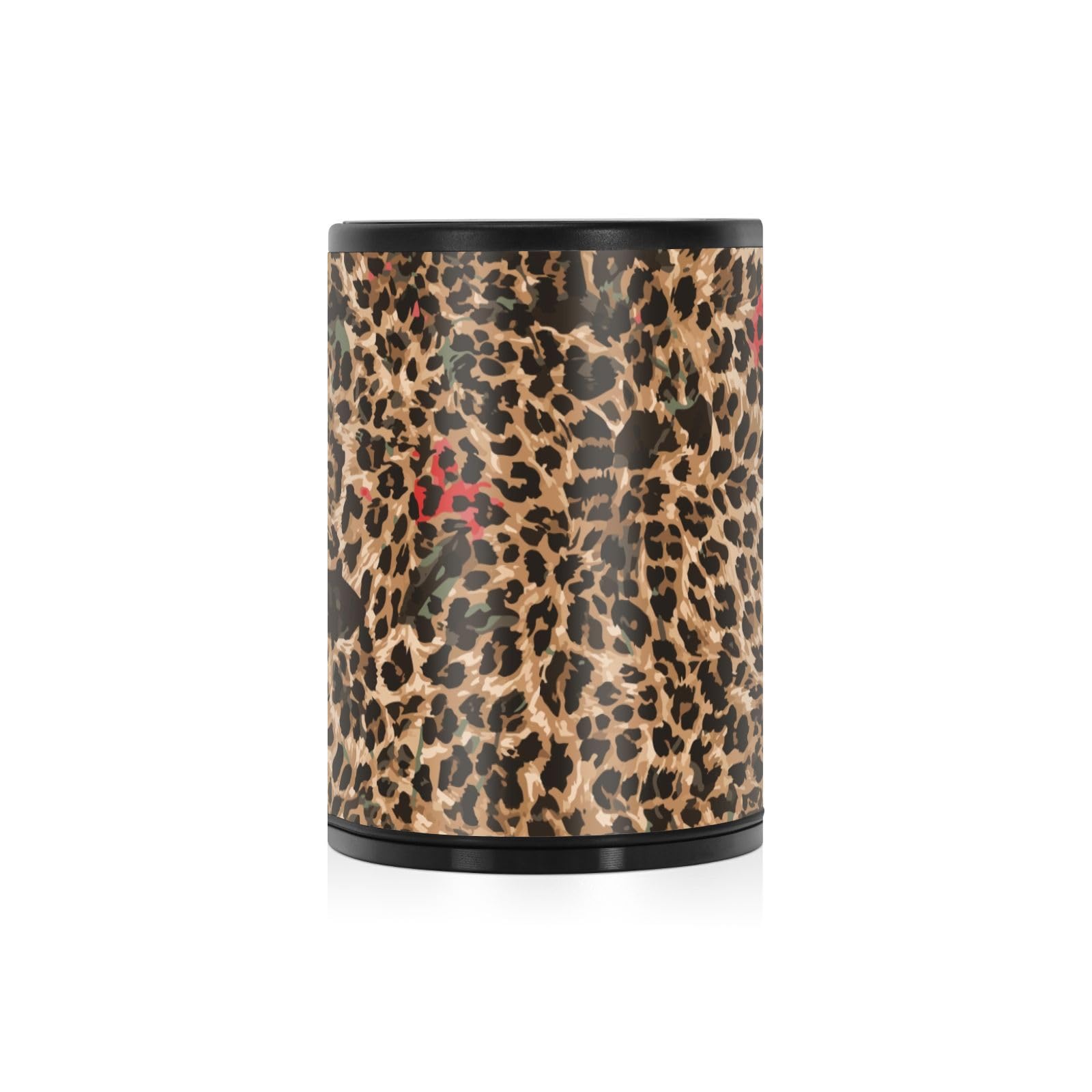 Cendrier Léopard Noir Avec Couvercle - En Acier Inoxydable, Coupe-vent, Sans Odeur - Pour Terrasse, Bureau, Extérieur (9x9x8.8 Cm)