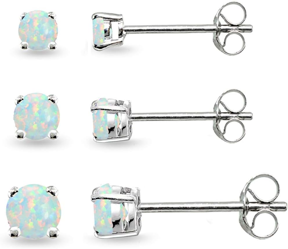 Sterling Silver Birthstone Stud Earrings, 3-4-5mm Round, Genuine or Synthetic Gemstone, Cartilage Earrings Set