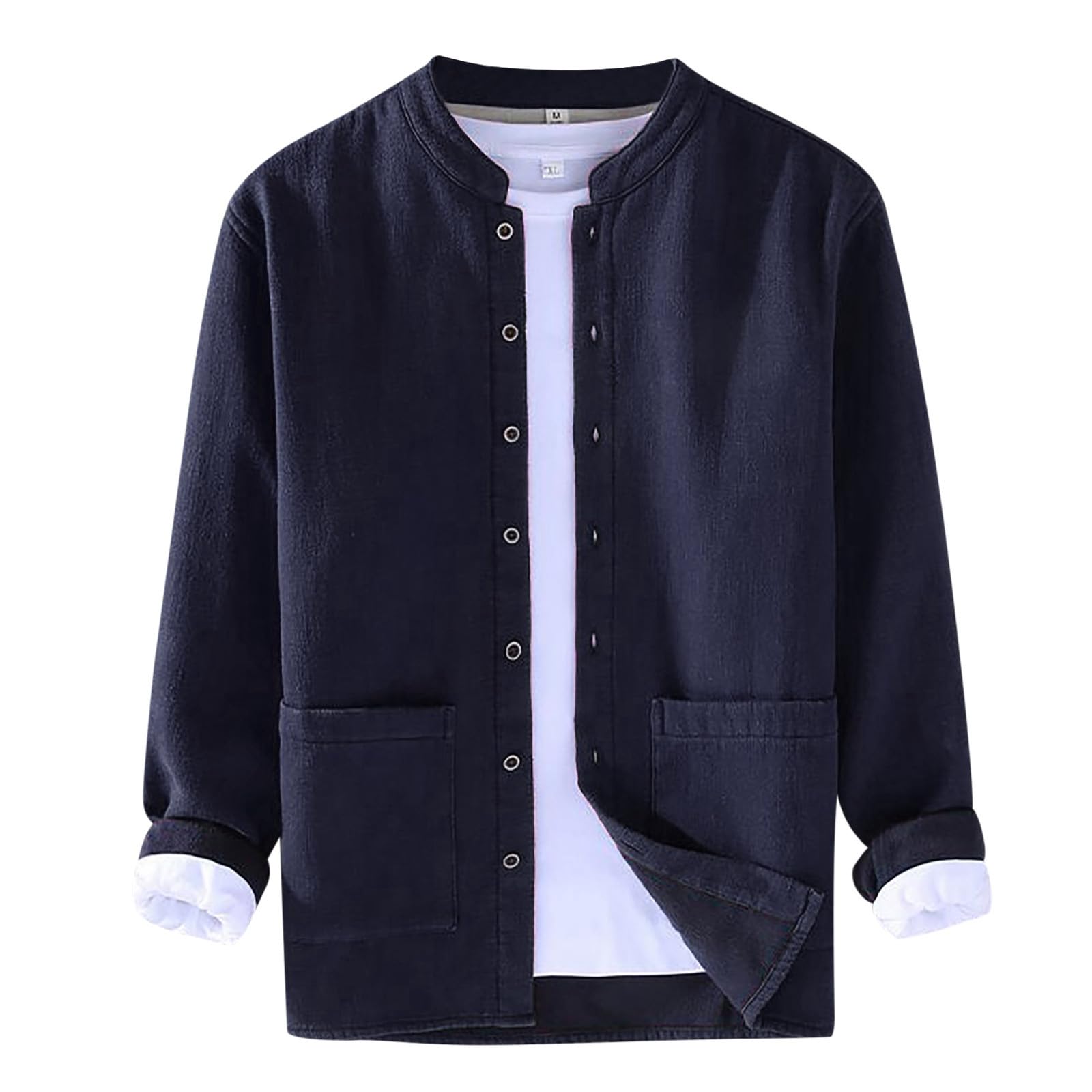 Generico Camisa de invierno para hombre de forro polar Plus de manga larga con diseño suelto y color liso