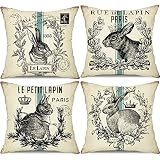 DFXSZ Easter Pillow Covers 18x18 inch Set of 4 Vintage Farmhouse Bunny Throw Pillow Covers Easter De