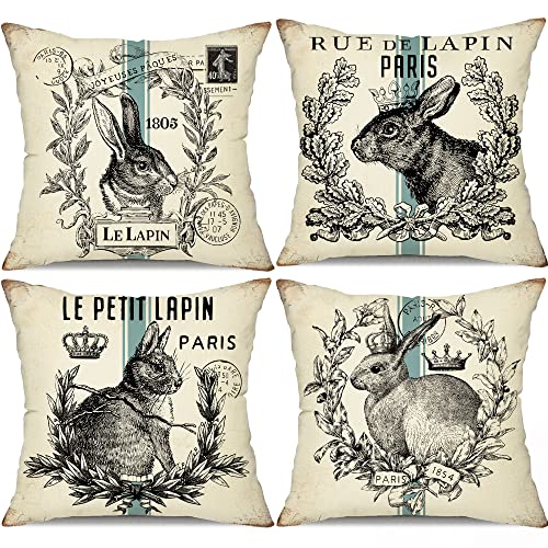 Dfxsz Easter Pillow Covers 18X18 Inch Set Of 4 Vintage Farmhouse Bunny Throw Pillow Covers Easter Decorative Throw Pillows Retro Farm Rabbit Throw Cushion Case For Home Decor #TOP19