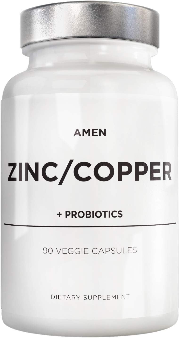 Amen Zinc & Copper Supplement + Probiotics, 3 Months Supply, One Per Day - 50 mg Zinc Picolinate Vitamin Pills - Essential Minerals Supplements – 2 Billion CFUs Probiotic – Vegan, Non-GMO