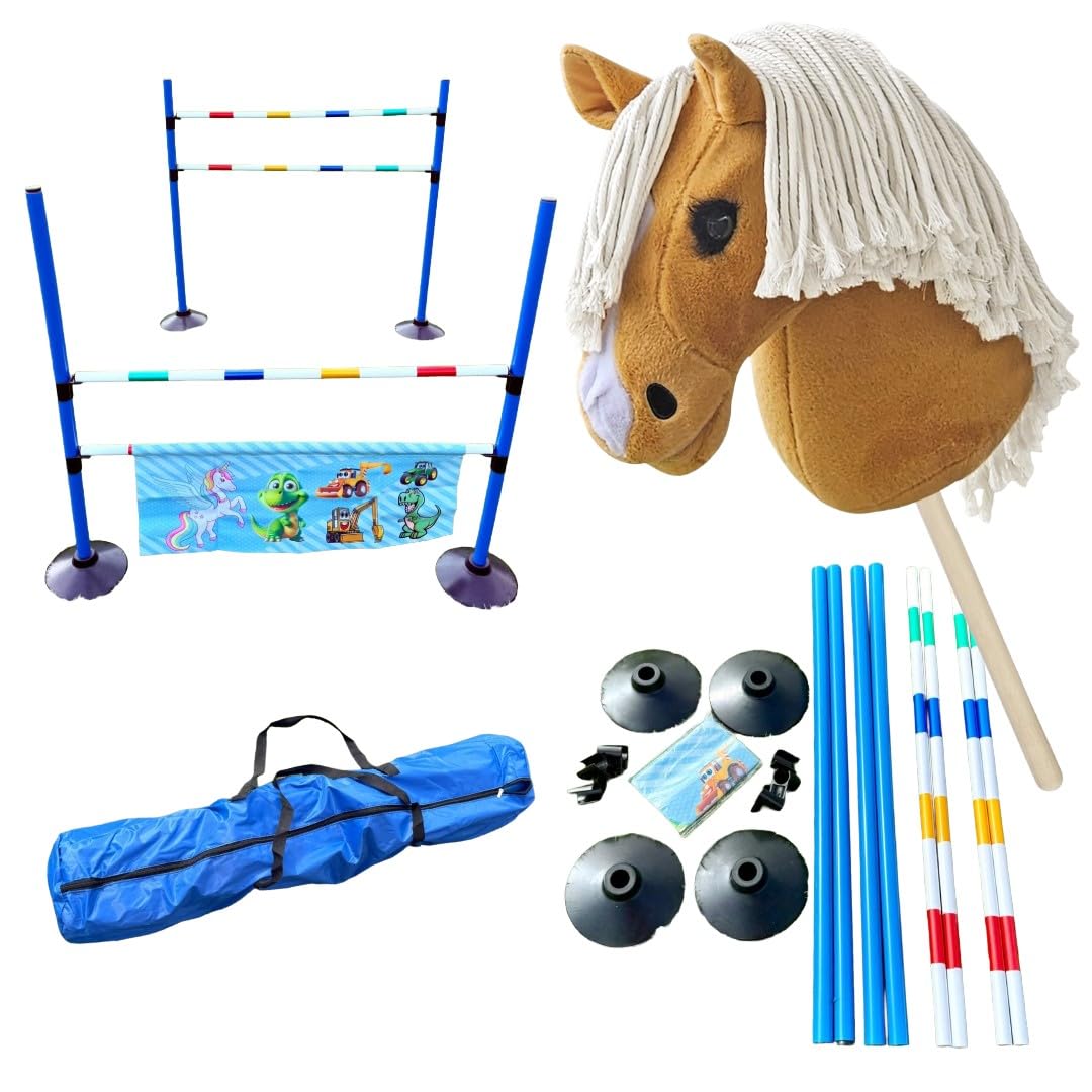 Equirail Hobby Horse & Jump Set – Kids Show Jumps with Carry Bag (6+ Years) (Jackpot)