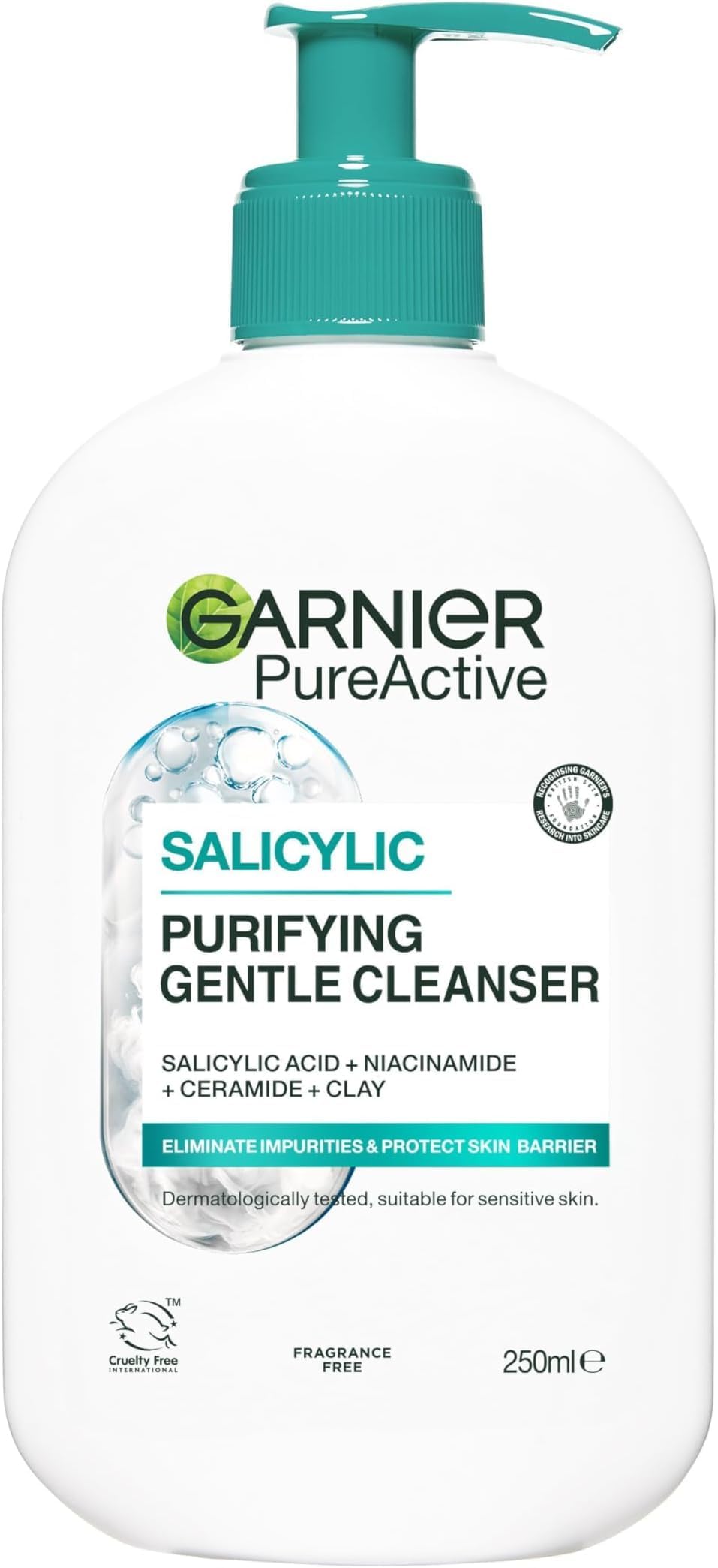 Garnier Gentle Deep Face Cleanser, With Hydrating Hyaluronic Acid, Protecting Ceramides, Purifying Clay, Fragrance Free, Suitable For Sensitive Skin, Pure Active, 250ml (Pack of 5)