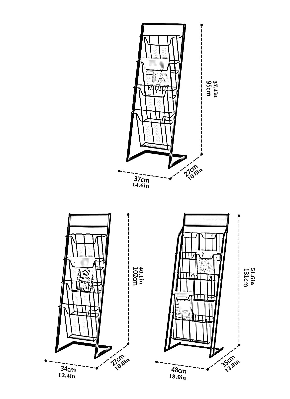 Elegante estante de metal para revistas, organizador de folletos para revistas y folletos, compacto, 34 x 27 x 95 cm, perfecto para decoración del hogar y la oficina