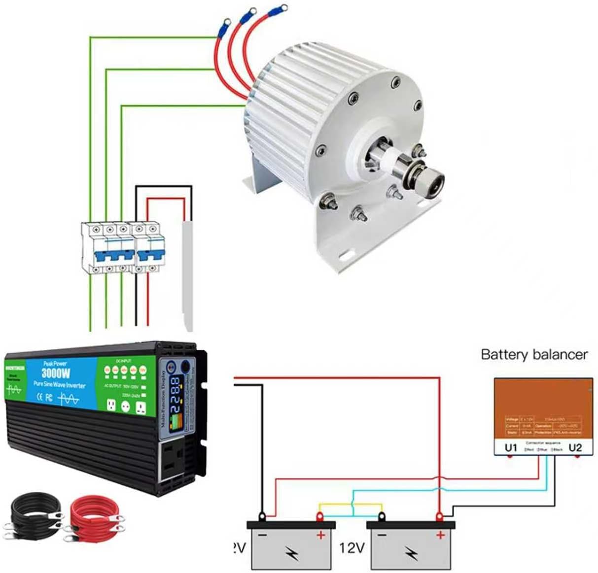 48v, 16000W White 3 Phase Permanent Alternator, 12V 24V 48V 220V Permanent Magnet Electric Motor Generator DIY AC Alternator Permanent Magnet Motor (with Base)