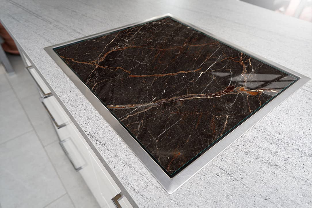 Placa protectora de vitrocerámica 70 x 52 cm 1 pieza cocina eléctrica universal para inducción protección contra salpicaduras tabla de cortar de vidrio templado como decoración, MÁRMOL
