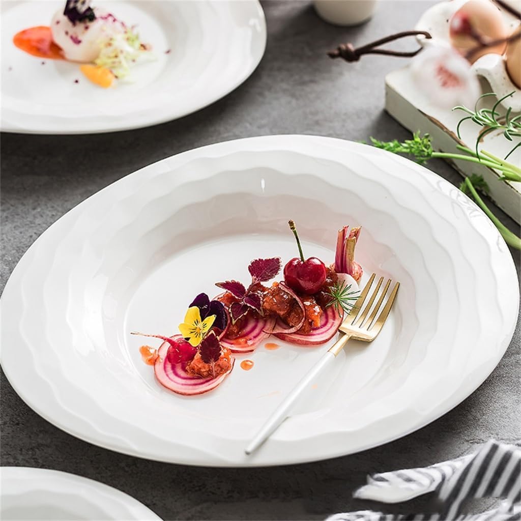 Ceramic Flat Plate White Restaurant Hotel Household High-end Western Salad Pasta Side Dish