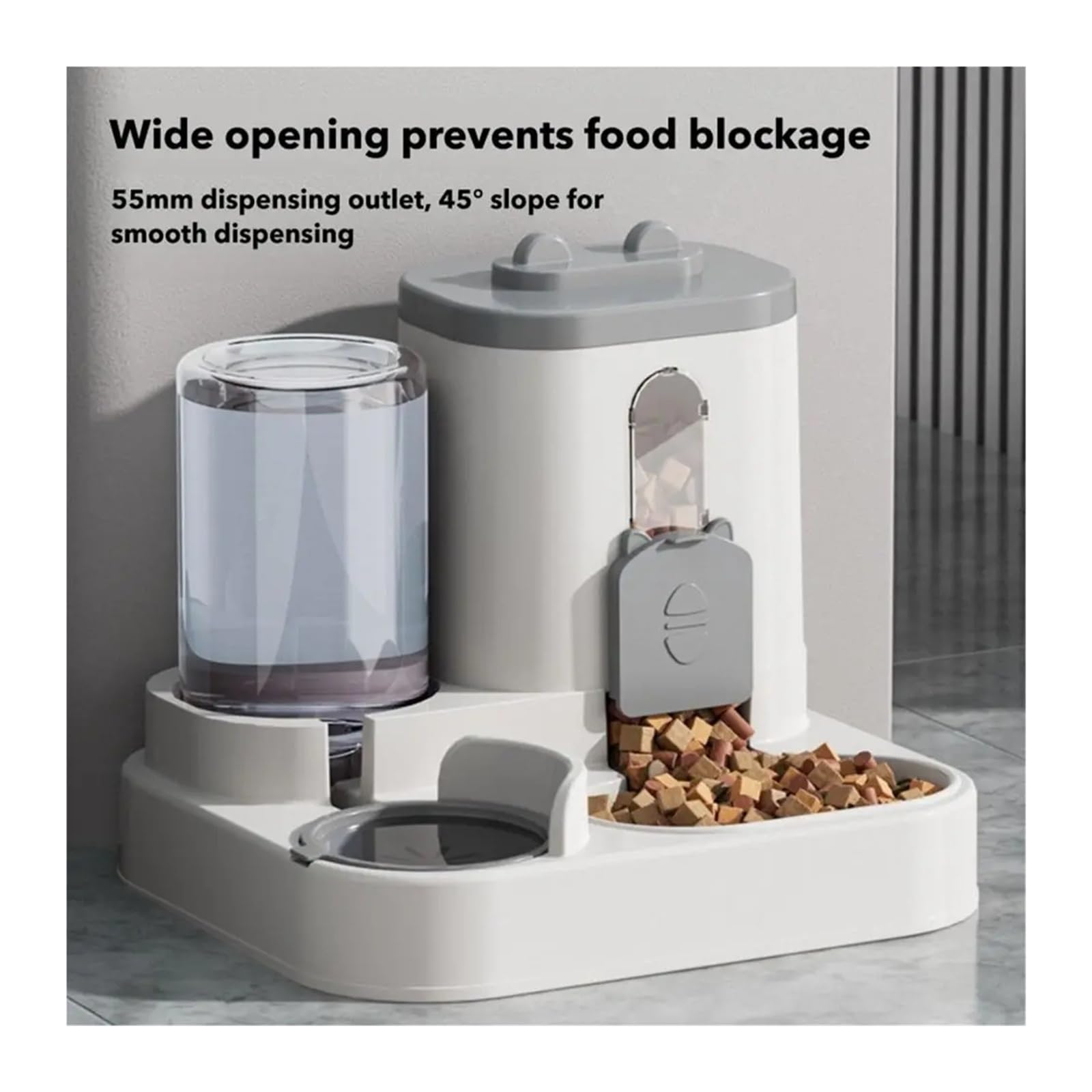 Karmnik dla zwierząt, Cute 2 in 1 Cat Food Water and Integrated Fully Automatic Feeder Washable Dispenser(Grey)
