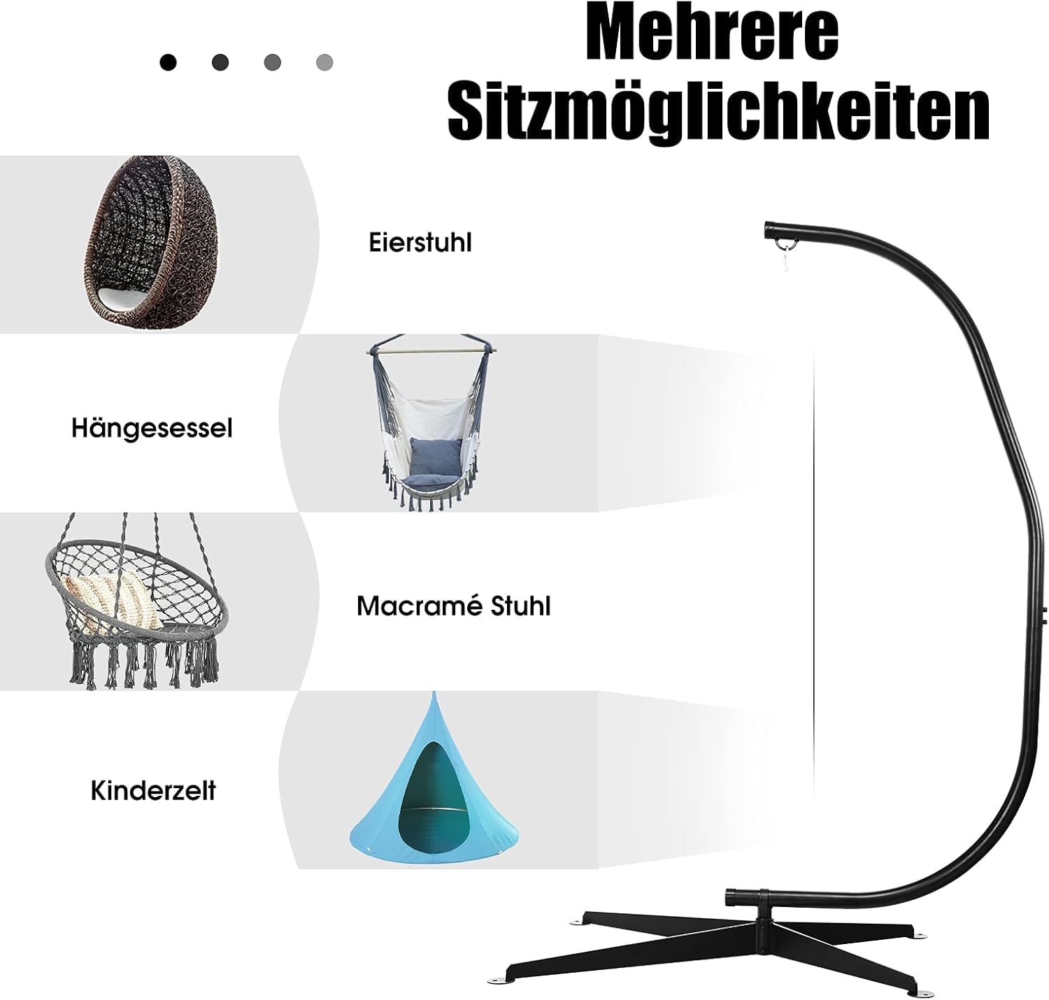 FANTASK 207 cm stelaż do fotela wiszącego, obciążenie do 150 kg, stelaż z metalu, stojak na fotel wiszący/fotel wiszący