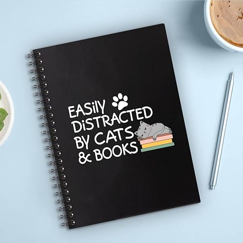 Miniatura 4 de Fácil de distraer con gatos y libros, 160 páginas de tapa dura, cuadernos en espiral en blanco, bonito cuaderno de regalo para amantes de los