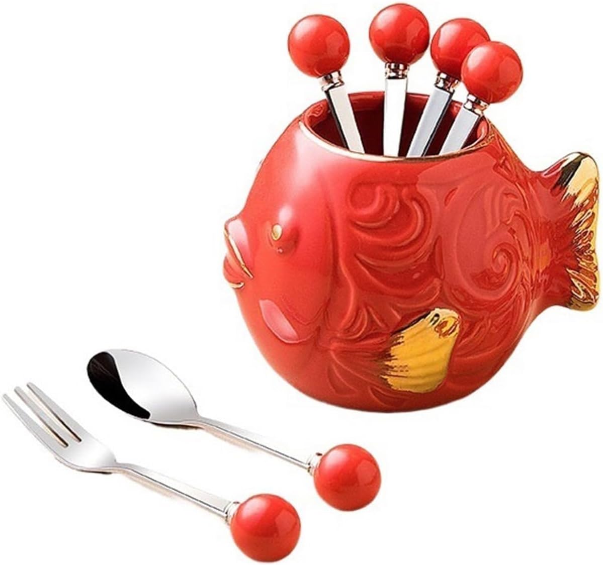 Cake Forks，Fruit Fork Household Ceramic Fork Storage Jar Appetizer Forks h Storage Can, Reusable Mini Fork for Appetizers Dessert Cake Ice Cream Fruits, Charcuterie Forks, Stainles(Green)