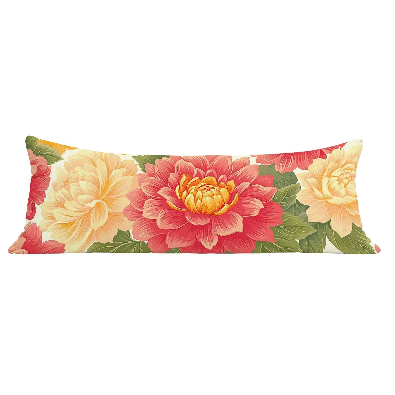 Funda de Almohada 60 x 180 cm Rosa Protector Almohada 180 cm con Cremallera Invisible, Lino Durable y Transpirable Pillow Case Festival Impresión a Doble Cara para Cama, Sofá y Dormitorio dg-383