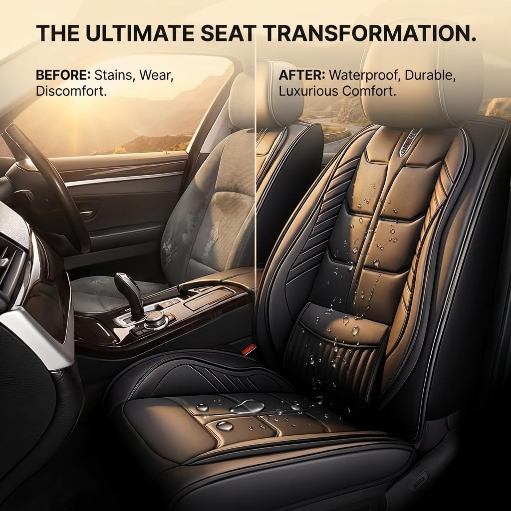 URINOVET for Toyota 4Runner 1999-2023 Car Seat Cover, 5-Seater Front Rear Seat Cover, Waterproof and Wear Resistant Leather Seat Covers(Full Set with Pillow Black Red)